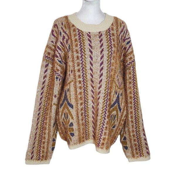 New In Brown and Purple Oversized Sweater with Metallic Accent Size Large - Picture 1 of 10